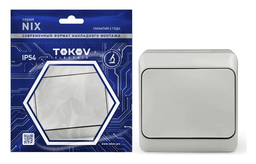 Переключатель 1-кл. ОП Nix 10A IP54 250В сер. TOKOV ELECTRIC TKE-NX-P1-C06-IP54