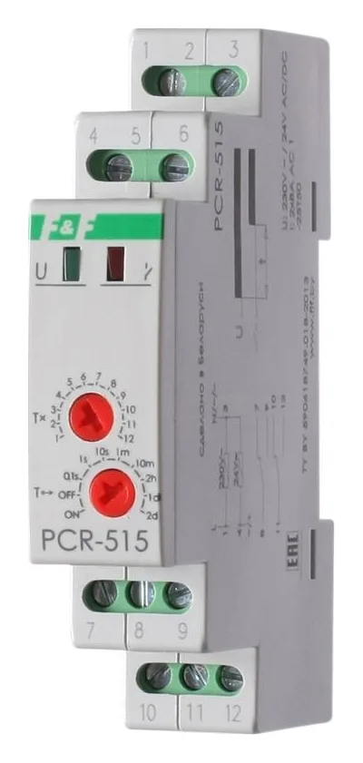 Реле времени PCR-515 2х8А 230В 2перекл. IP20 задержка включ. монтаж на DIN-рейке F&F EA02.001.006