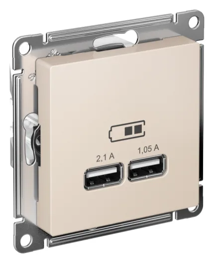 Розетка USB AtlasDesign тип A+A 5В 1х2.1А 2х1.05А механизм беж. SE ATN000233