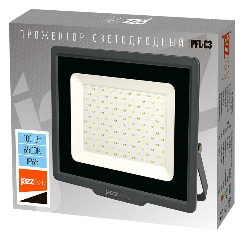 Прожектор светодиодный PFL-C3 100Вт 6500К IP65 ДО закален. прозр. стекло JazzWay 5023628A