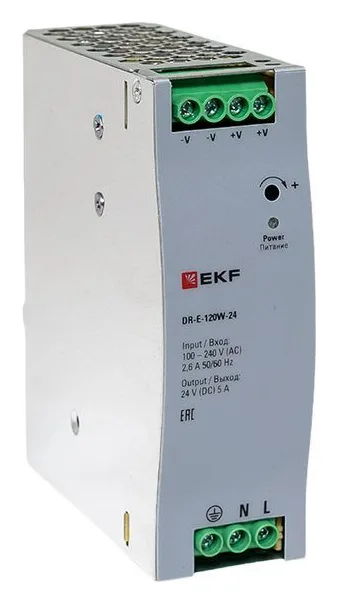 Блок питания на DIN-рейку 120Вт Uвх ~ 220В AC Uвых - 24В DC постоянного тока EKF DR-E-120W-24