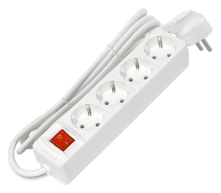 Удлинитель 4х1.5м с заземл. 16А IP20 3х1 с выкл. бел. DOMTOK 2374