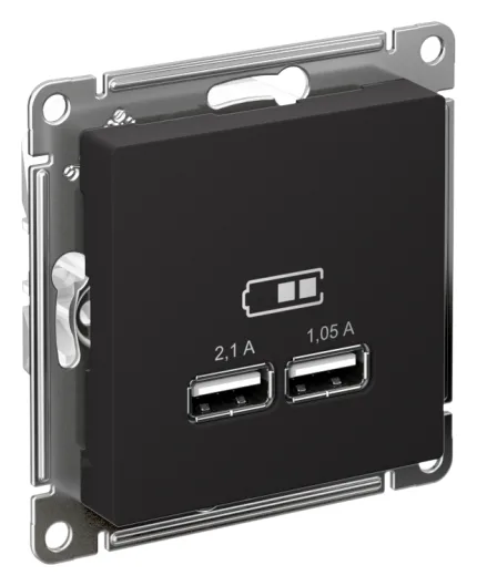 Розетка USB AtlasDesign тип A+A 5В 1х2.1А 2х1.05А механизм карбон SE ATN001033
