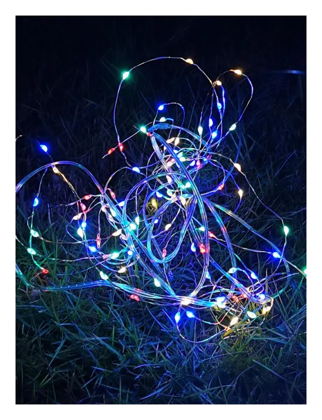 Гирлянда светодиодная "Разноцветные нити" 100LED 7м (4м+3м) мультиколор на солнечной батарее аккумулятор AA NI-MH 600мАч IP44 КОСМОС KOC_SOL196