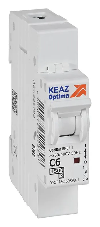 Выключатель автоматический модульный 1п C 6А 4.5кА OptiDin BM63-1C6-4.5-УХЛ3 КЭАЗ 326792