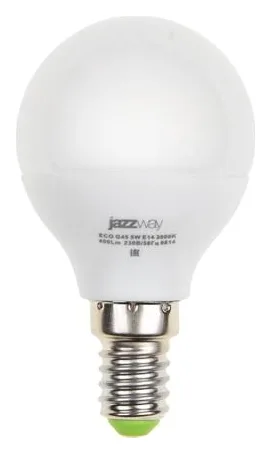 Лампа светодиодная PLED-ECO 5Вт G45 шар матовая 3000К тепл. бел. E14 400лм 230В 50Гц JazzWay 1036896A