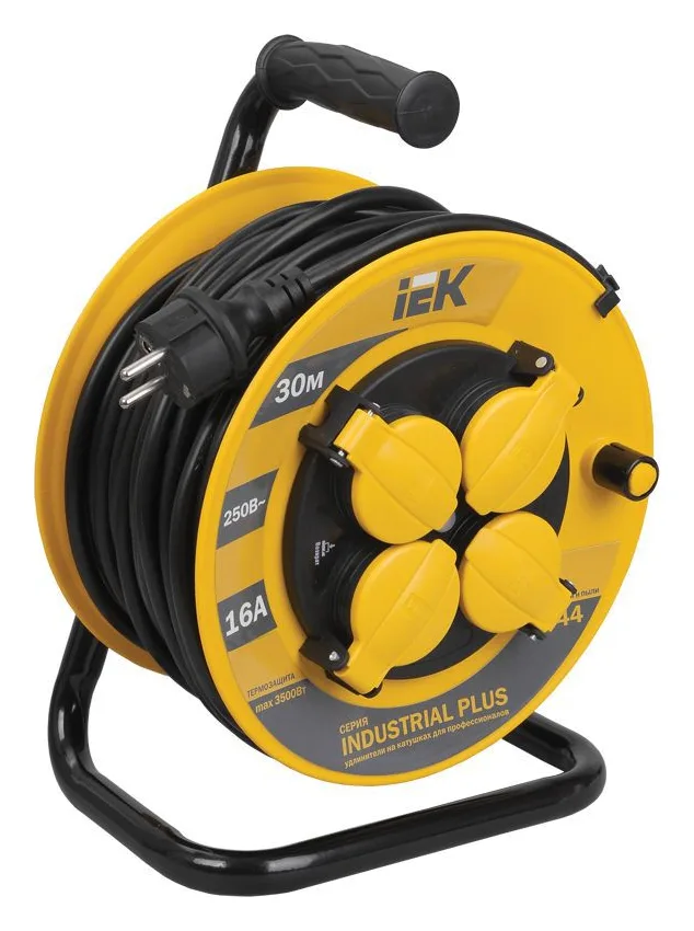 Удлинитель на катушке 4х30м с заземл. 16А IP44 Industrial plus УК30 3х1.5 термозащита IEK WKP15-16-04-30-44