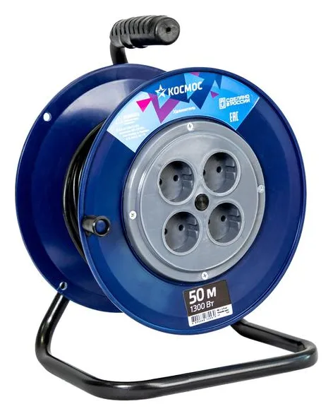 Удлинитель на катушке 4х50м 6А 1.3кВт ПВС 2х0.75 КОСМОС YKKsm50m-4g(6A)