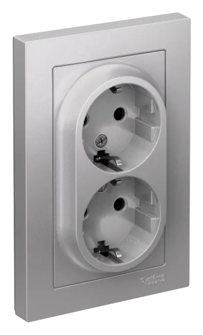 Розетка 2-м СП AtlasDesign 16А IP20 с заземл. защ. шторки в сборе алюм. SE ATN000326