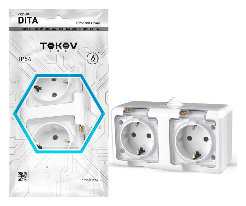 Розетка 2-м ОП Dita 16А IP54 250В с заземл. с прозр. крышкой бел.TOKOV ELECTRIC TKL-DT-R2Z-C01T-IP54
