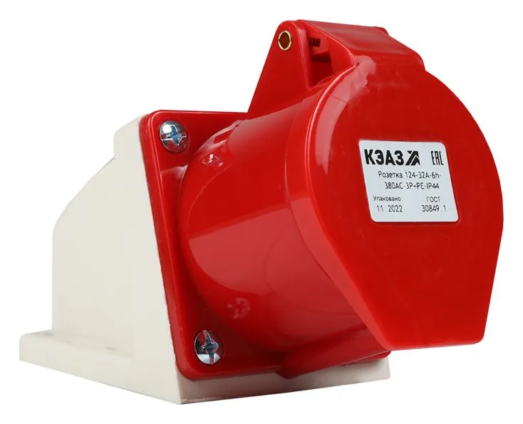 Розетка 124 32А 380В AC 3P+PE 6ч для монтажа на поверхность IP44 КЭАЗ 222756