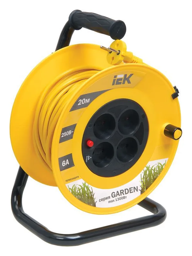 Удлинитель на катушке 4х20м без заземл. 6А IP20 Garden УК20 2х0.75 термозащита IEK WKP23-06-04-20