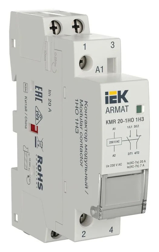 Контактор модульный KMR 20А 230В AC 1НО 1НЗ ARMAT IEK AR-KMR10-020-11-230