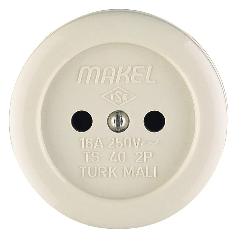 Розетка 1-м ОП 16А IP20 круглая без заземл. керамика беж. Makel 16012