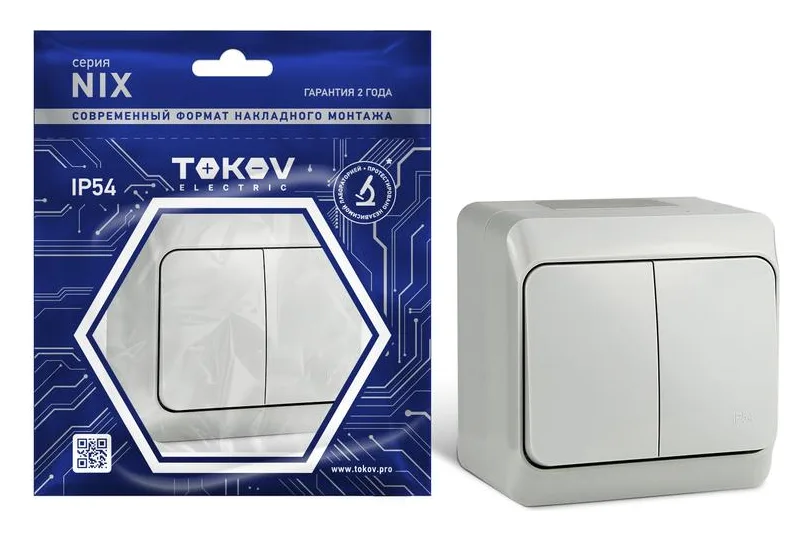 Выключатель 2-кл. ОП Nix 10А IP54 250В сер. TOKOV ELECTRIC TKE-NX-V2-C06-IP54
