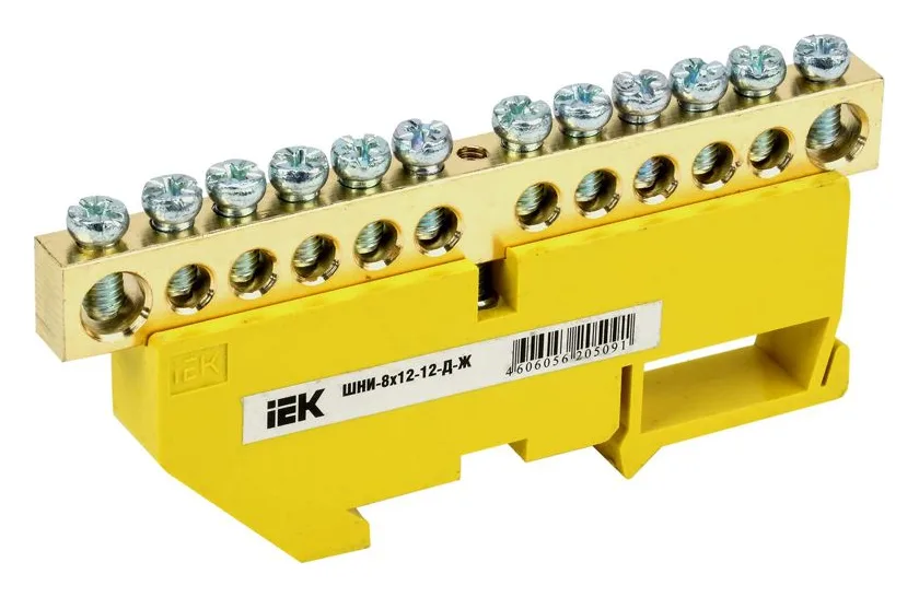 Шина PE "земля" на DIN-изол. ШНИ-8х12-12-Д-Ж IEK YNN10-812-12D-K05