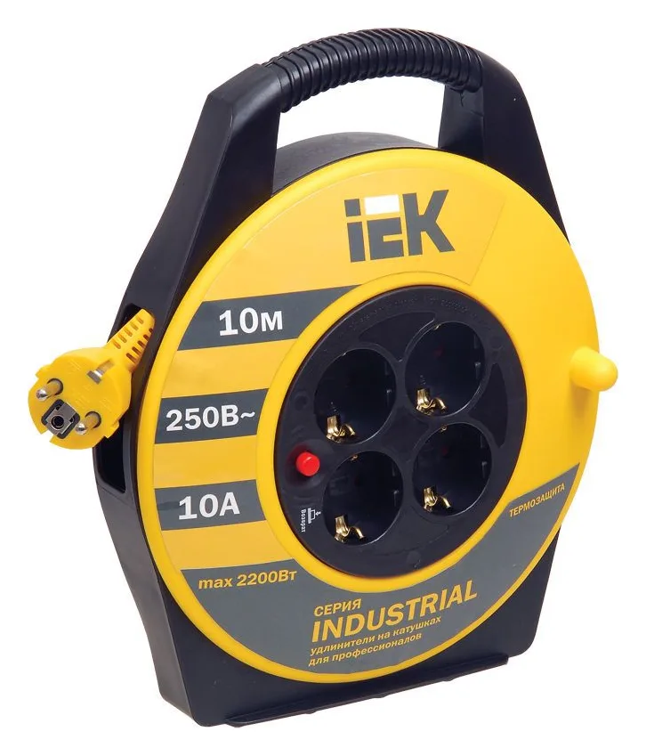 Удлинитель на катушке 4х10м с заземл. 10А IP20 Industrial УК10 3х1 термозащита IEK WKP14-10-04-10