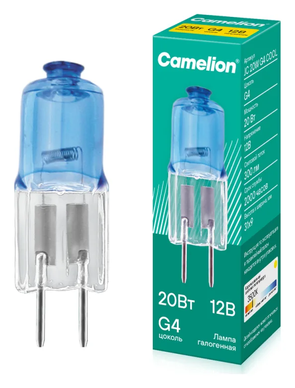 Лампа галогенная JC 20Вт 12В g4 COOL Camelion 11465