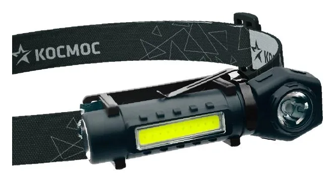 Фонарь аккумуляторный налобный 3Вт LED+3Вт COB LED с коллиматорной линзой Li-ion 18650 1200мА.ч корпус ABS-пластик USB-шнур type C магнит на корпусе зажим для крепления регулируемый эласт. ремешок КОСМОС KOC508Lit