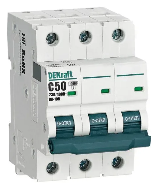 Выключатель автоматический модульный 3п C 50А 10кА ВА-105 DEKraft 13182DEK