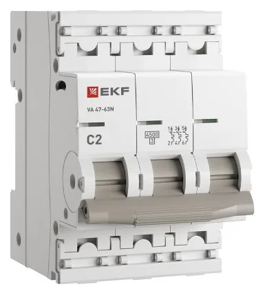 Выключатель автоматический модульный 3п C 2А 4.5кА ВА 47-63N PROxima EKF M634302C