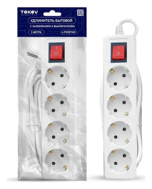 Удлинитель 4х3м с заземл. с выкл. 16А 3х1 TOKOV ELECTRIC TKE-C01-BU4-3-1-ZV