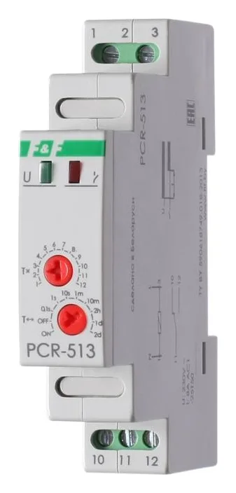 Реле времени PCR-513 8А 230В 1 перекл. IP20 задержка включ. монтаж на DIN-рейке F&F EA02.001.003