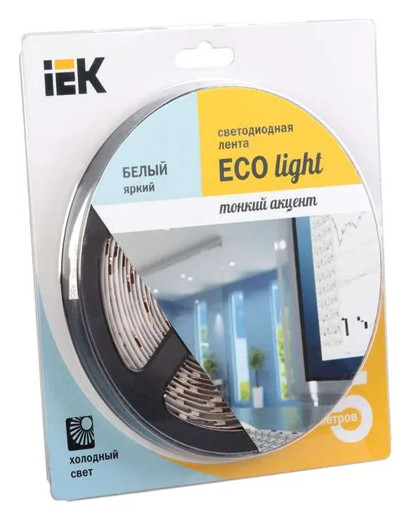 Лента светодиодная ECO LED LSR-3528W60-4.8-IP20-12V 5Вт/м (уп.5м) бел. IEK LSR1-2-060-20-1-05