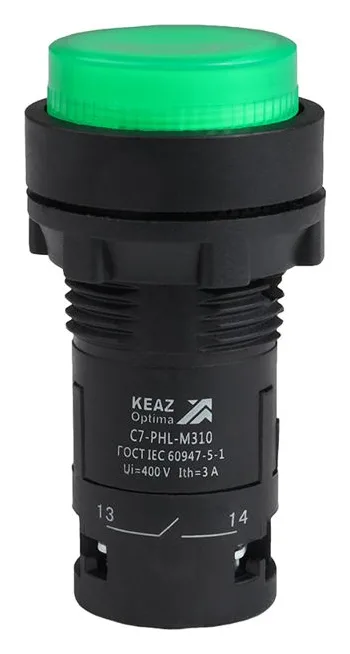 Кнопка с фиксацией с подсветкой OptiSignal Compact D22 С7-PHL-B310 зел. 1НО 24В AC/DC XB7NJ03B1 КЭАЗ 362110