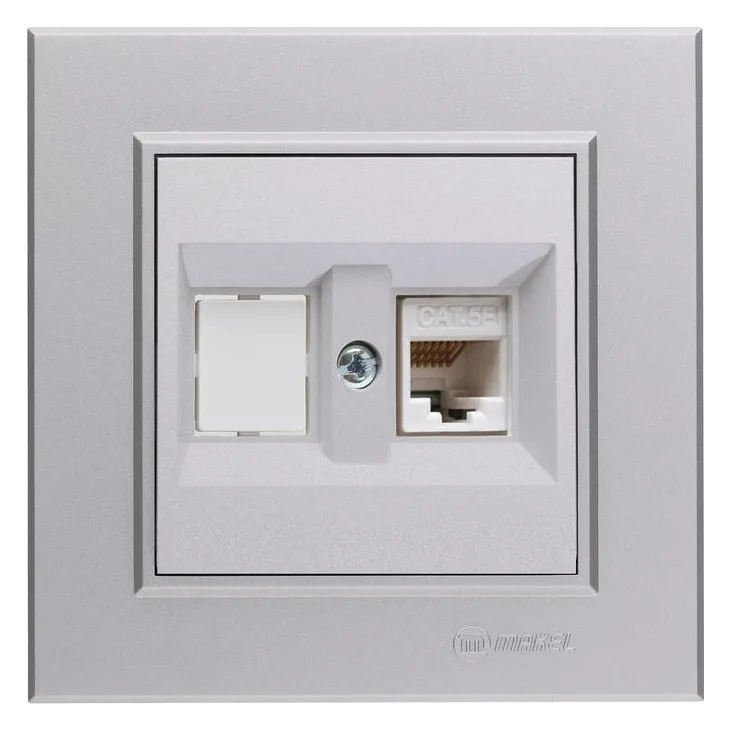 Розетка компьютерная+гнездо СП Karea 16А IP20 CAT 5 сереб. Makel 56065035