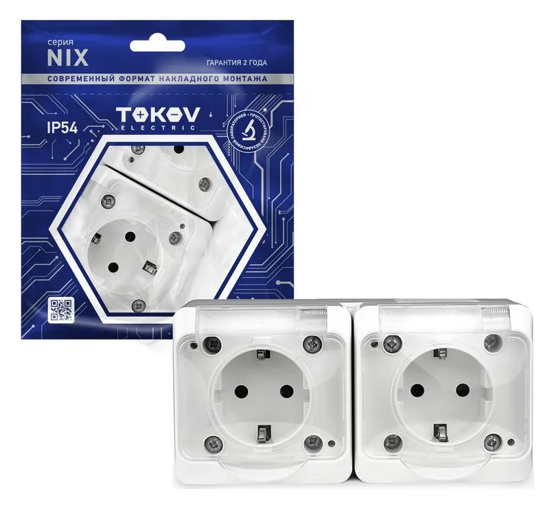 Розетка 2-м ОП Nix 16А IP54 250В с заземл. с прозр. крышкой бел. TOKOV ELECTRIC TKE-NX-R2Z-C01T-IP54