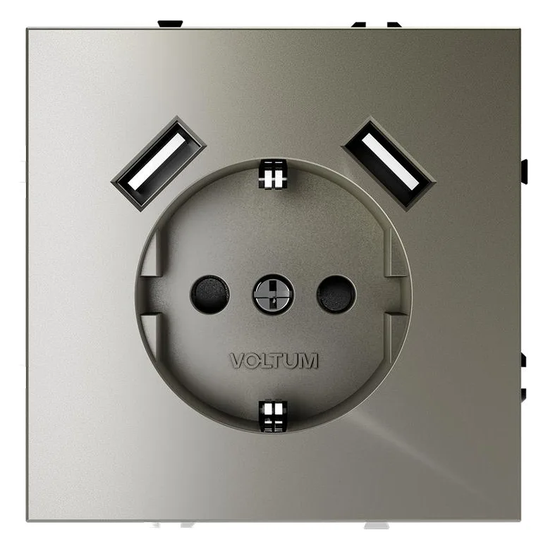 Розетка 1-м СП S70 16А с USB A+A с заземл. защ. шторки механизм шелк Voltum VLS040404