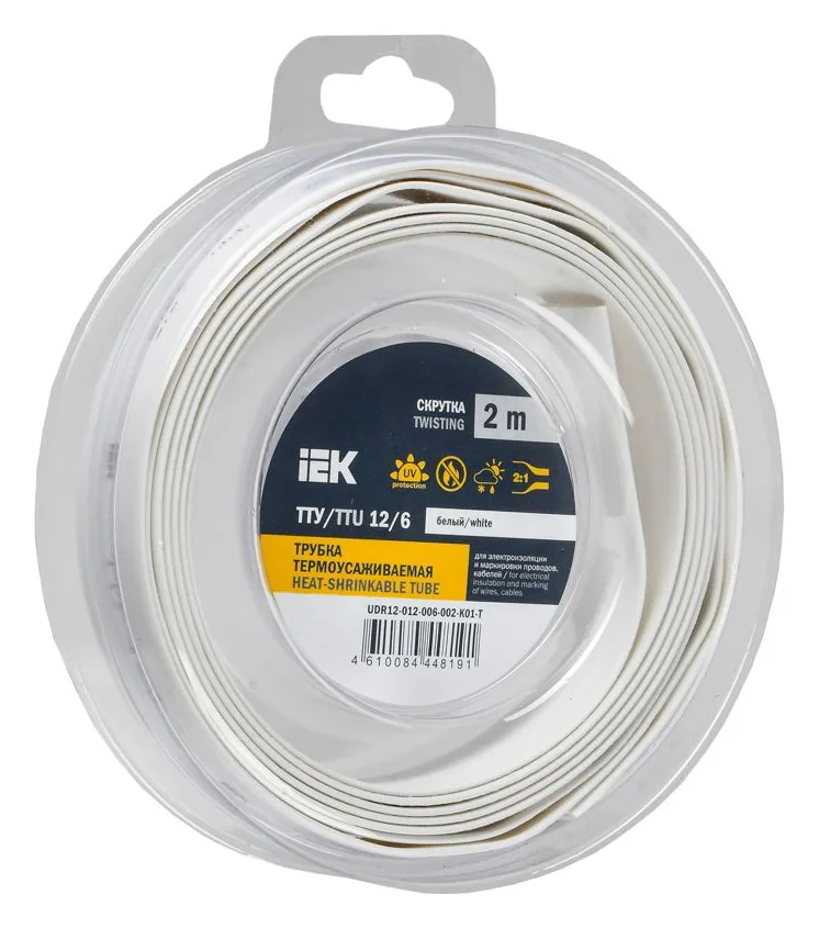 Трубка термоусадочная ТТУ нг-LS 12/6 бел. (уп.2м) IEK UDR12-012-006-002-K01-T