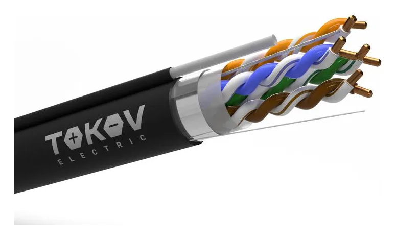 Кабель витая пара F/UTP 4х2х24AWG(0.52мм) + трос 1.2мм кат.5E PE outdoor Fluke tested 305м (м) PRO TOKOV ELECTRIC TKP-C05-F42-5E-RU-ODC