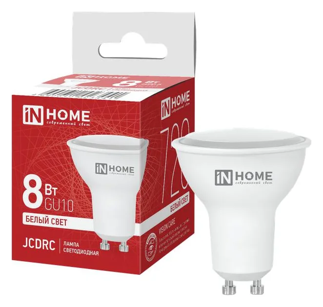 Лампа светодиодная LED-JCDRC-VC 8Вт рефлектор 4000К нейтр. бел. GU10 720лм 230В IN HOME 4690612023441
