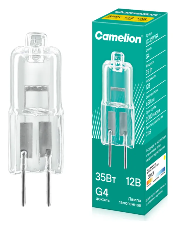 Лампа галогенная JC 35Вт 12В капс. g4 Camelion 2169