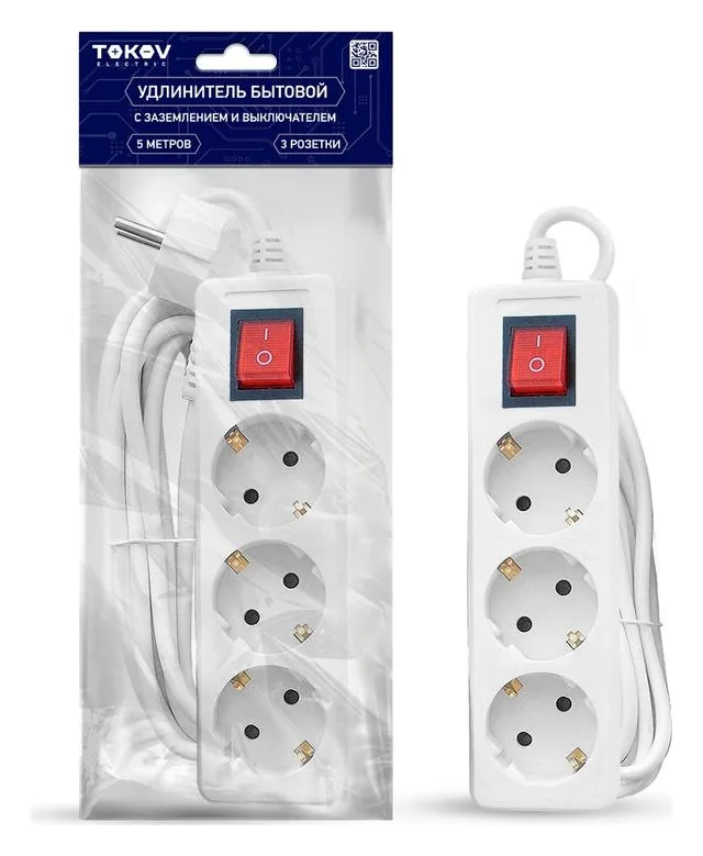 Удлинитель 3х5м с заземл. с выкл. 16А 3х1 TOKOV ELECTRIC TKE-C01-BU3-5-1-ZV
