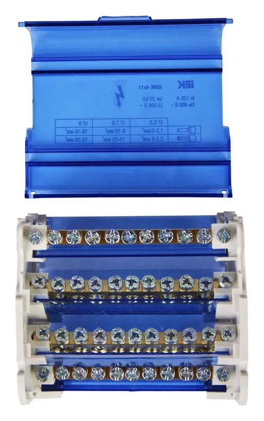 Шина на DIN-рейку в корпусе (кросс-модуль) ШНК 4х11 3L+PEN IEK YND10-4-11-125