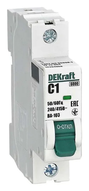 Выключатель автоматический модульный 1п C 1А 6кА ВА-103 DEKraft 12264DEK