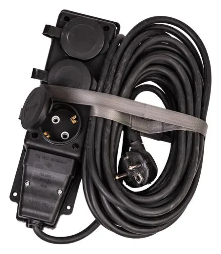 Удлинитель на каучуковой колодке 3х10м 16А IP44 250В 4кВт каучук КГ 3х2.5 черн. УХз16 Россия КОСМОС YKsm10m-3g(16A)KG-B