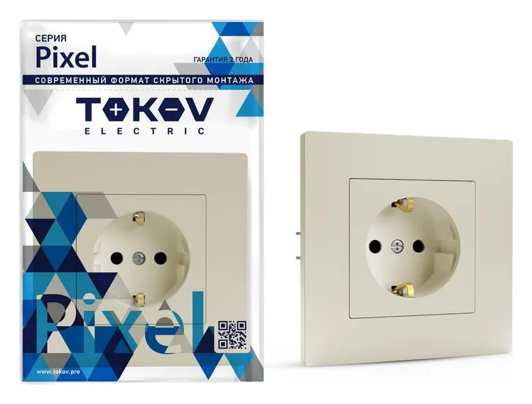 Розетка 1-м СП Pixel 16А IP20 с заземл. защ. шторки в сборе беж. TOKOV ELECTRIC TKE-PX-R1FZSF-C02