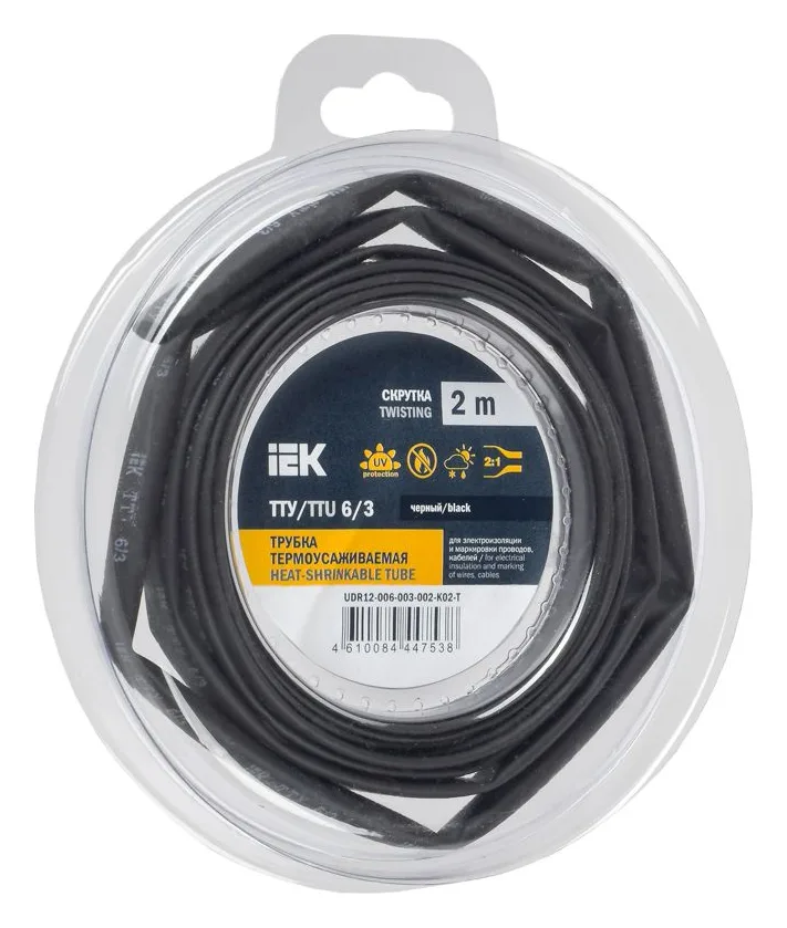 Трубка термоусадочная ТТУ нг-LS 6/3 черн. (уп.2м) IEK UDR12-006-003-002-K02-T