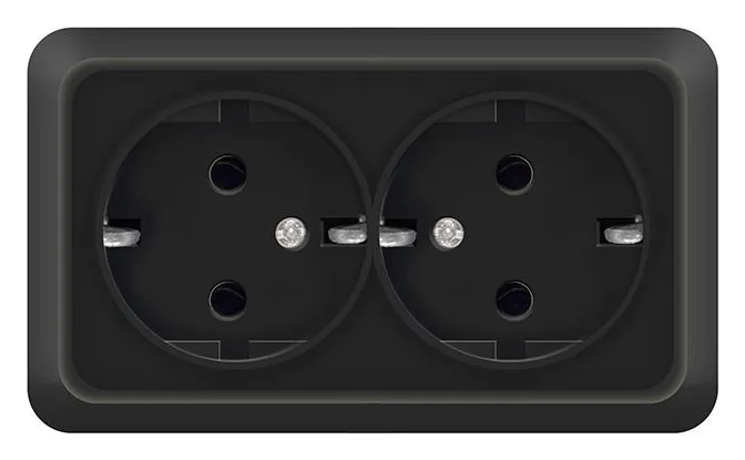 Розетка 2-м ОП Олимп 16А IP20 с заземл. черн. Universal 2216
