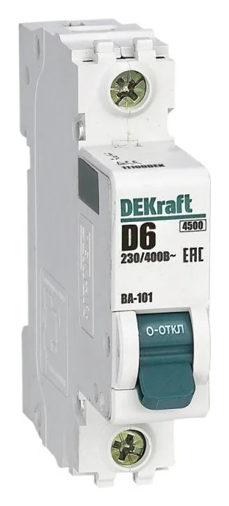 Выключатель автоматический модульный 1п D 6А 4.5кА ВА-101 DEKraft 11100DEK