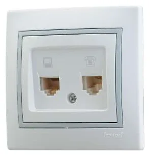Розетка компьютерная + телефонная 2-м СП Mira RJ45 + RJ11 IP20 с сер. вставкой бел. LEZARD 701-0215-143