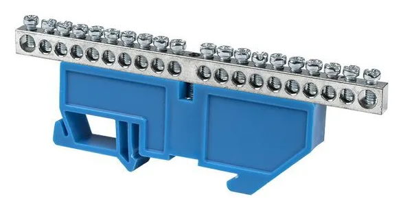 Шина нулевая N 6х9 20 отверст. цинк син. изолятор на DIN-рейку PROxima EKF sn1-63-20-d