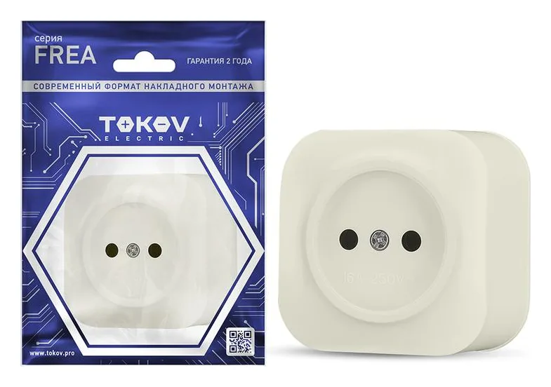 Розетка 1-м ОП Frea 16А IP20 250В без заземл. АБС-пластик беж. TOKOV ELECTRIC TKE-FR-R1-C02