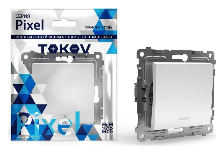 Выключатель 1-кл. СП Pixel 10А IP20 с индикатором механизм бел. TOKOV ELECTRIC TKE-PX-V1I-C01