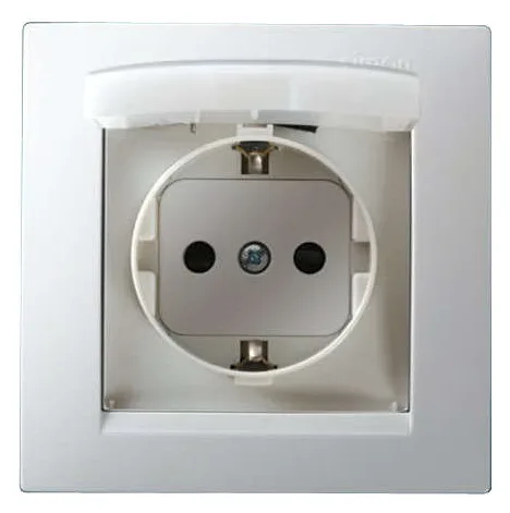 Розетка 1-м СП Simon15 16А IP44 250В с заземл. Schuko защ. шторки с крышкой винт. клеммы бел. Simon 1590450-030
