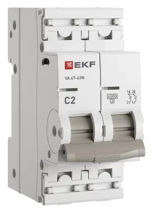 Выключатель автоматический 2п C 2А 4.5кА ВА 47-63N PROxima EKF M634202C